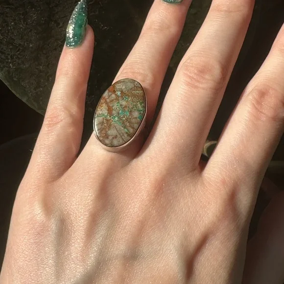 Navajo Boulder Turquoise Sterling Silver Ring by Scott Skeets - Picture 3 of 6